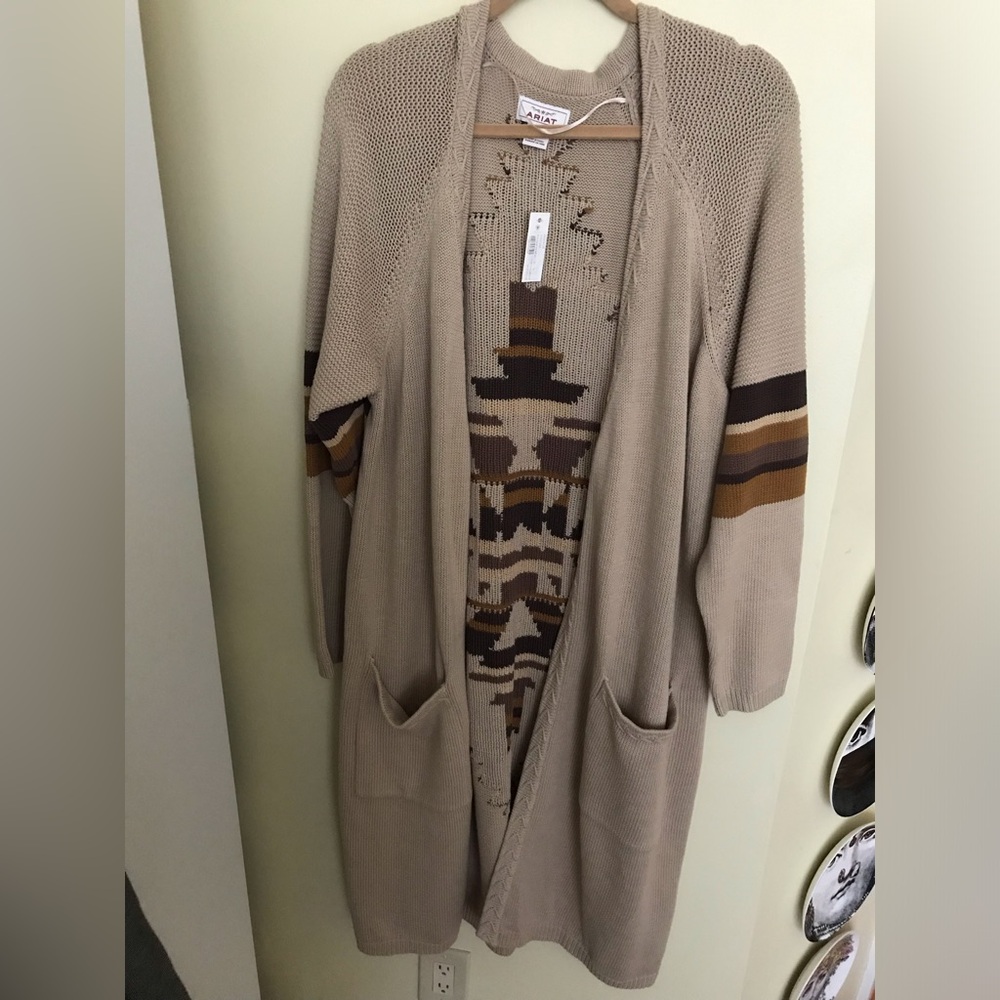 Ariat Beige and Brown Long Cardigan Sweater